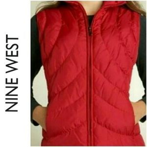 RED DOWN VEST QUILTED VEST FEATHER FILLED MEDIUM WOMENS MEDIUM